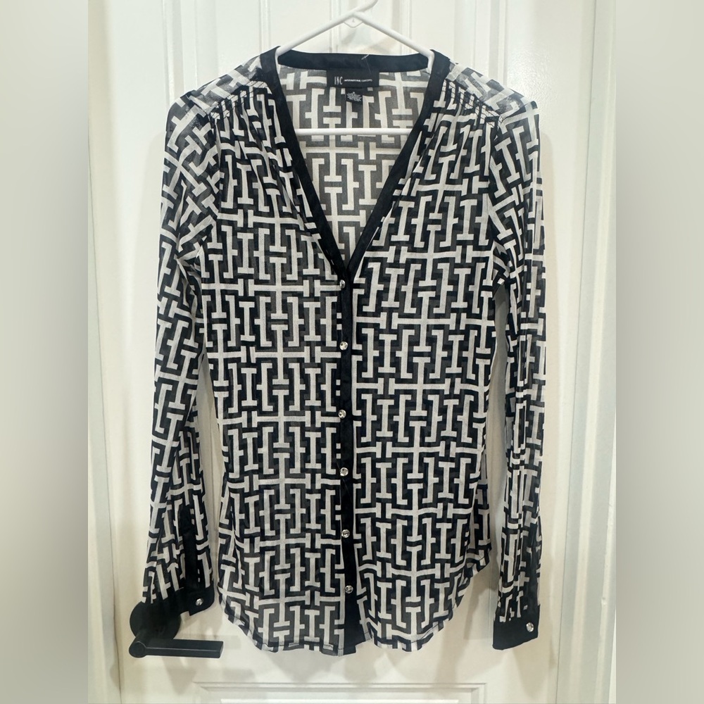 INC International Concepts Black and White Patterned Shirt